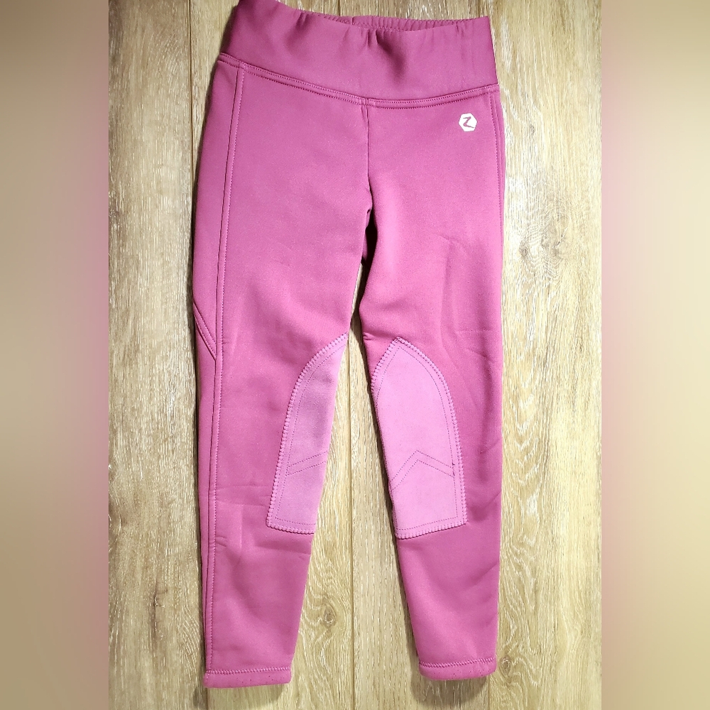 Horze Kids Mauve Pink Winter Tights Breeches Knee Patches Size S